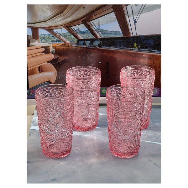 English Elm Paisley 17oz Acrylic Hi Ball Glasses Set of 4 - Shatterproof, BPA-Free Pink Drinkware, Dishwasher Safe B095120386
