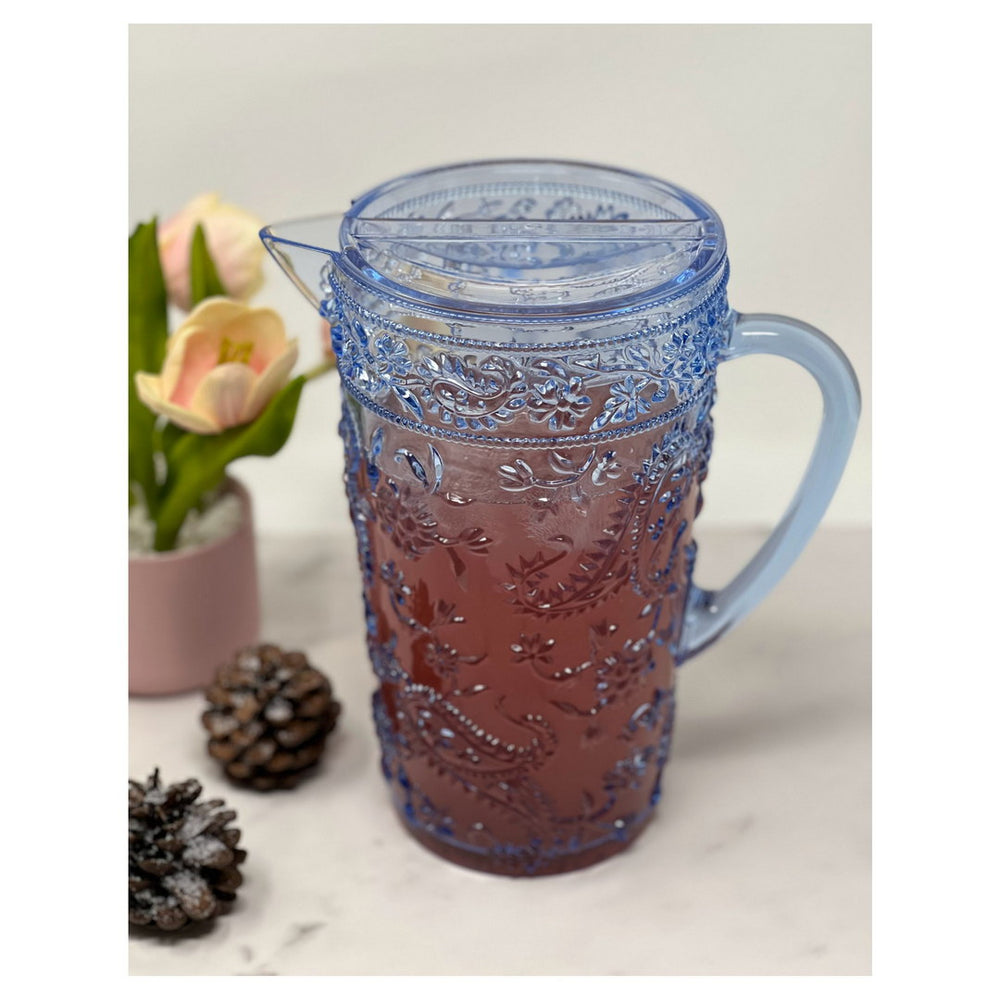 English Elm 2.5 Quart Paisley Diamond-Cut Pitcher with Lid — Unbreakable BPA-Free Acrylic, Clear Elegant Serveware B095120310