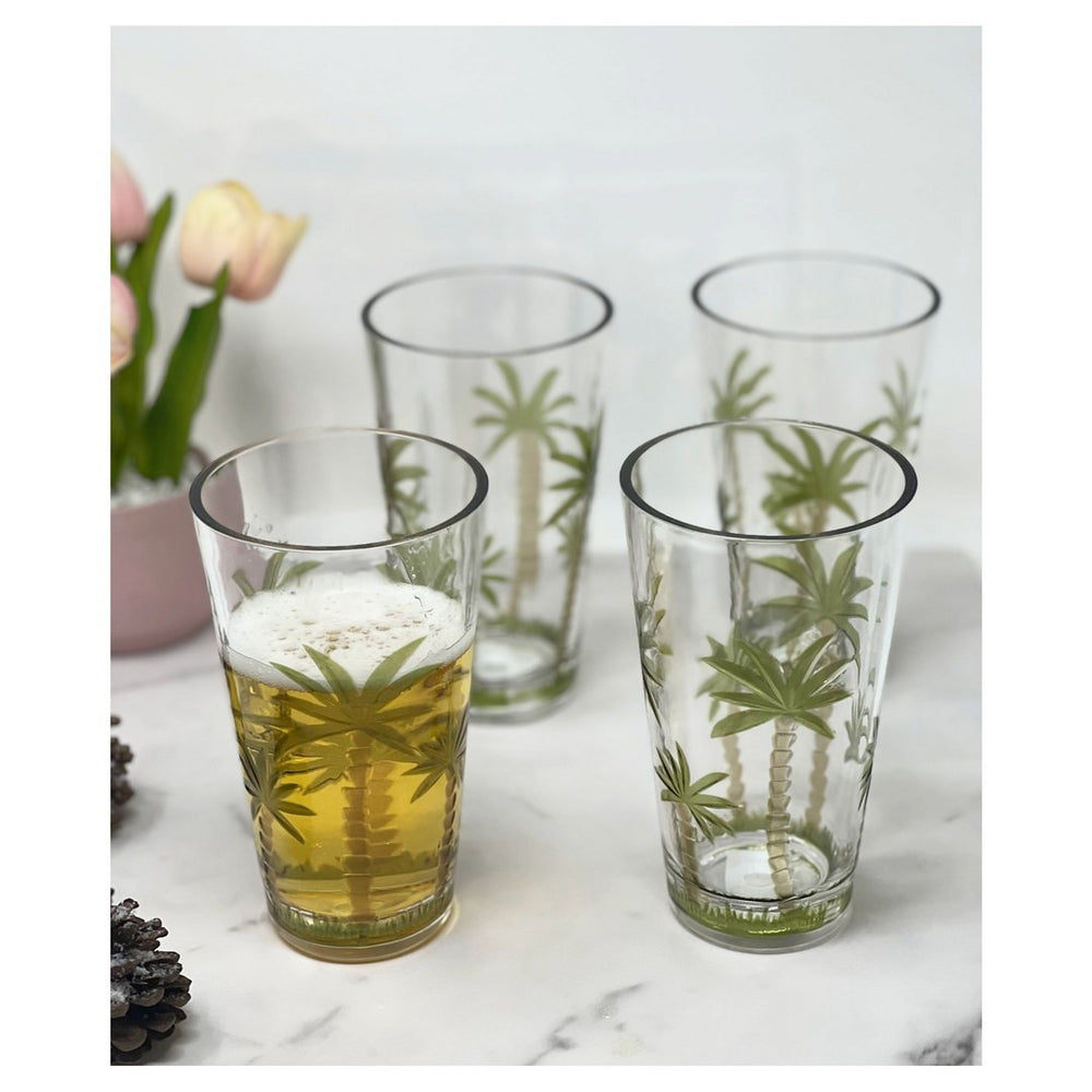 English Elm Palm Tree Design Acrylic Hi-Ball Glasses Set Of 4 - Bpa-Free 20Oz Drinkware For Poolside Fun! B095120326-GIGA