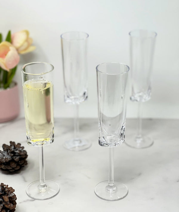 English Elm Oval Halo Plastic Champagne Flutes Set Of 4, Unbreakable Tritan Glasses For Elegant Celebrations B095120350-GIGA