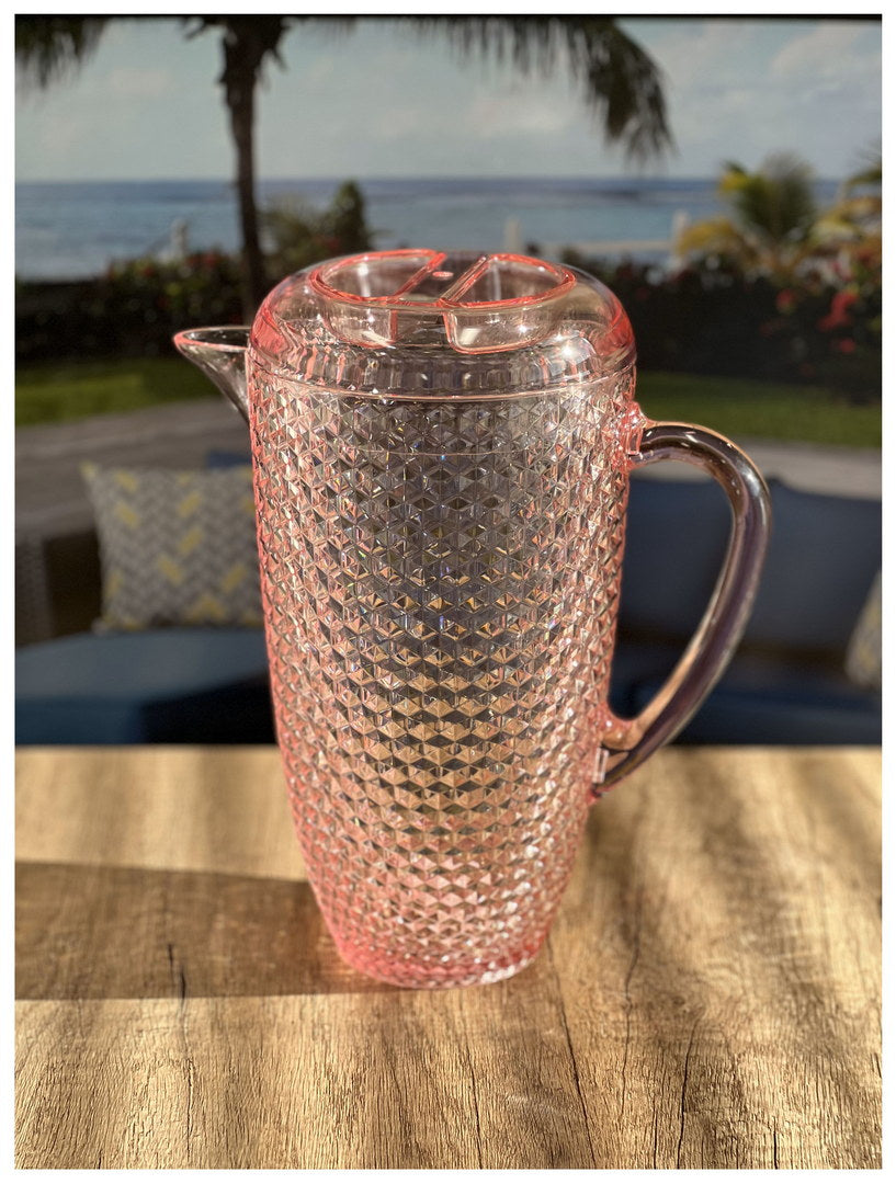 English Elm 2.5 Quart Diamond-Cut Unbreakable Pitcher with Lid — BPA-Free Acrylic, Elegant Serveware for Entertaining Pink B095120308