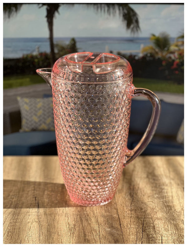 English Elm 2.5 Quart Diamond-Cut Unbreakable Pitcher with Lid — BPA-Free Acrylic, Elegant Serveware for Entertaining Pink B095120308