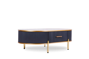 English Elm Modern Sintered Stone Coffee Table with Gold Pleated Accents and Integrated Drawer B091119902