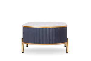 English Elm Modern Sintered Stone Coffee Table with Gold Pleated Accents and Integrated Drawer B091119902