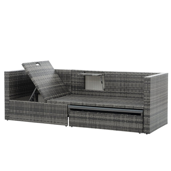 English Elm Patio 5-Piece Outdoor Furniture Set With Pe Wicker, Lift-Top Coffee Table & Lounger Sofa For Relaxing W1703S00016-GIGA