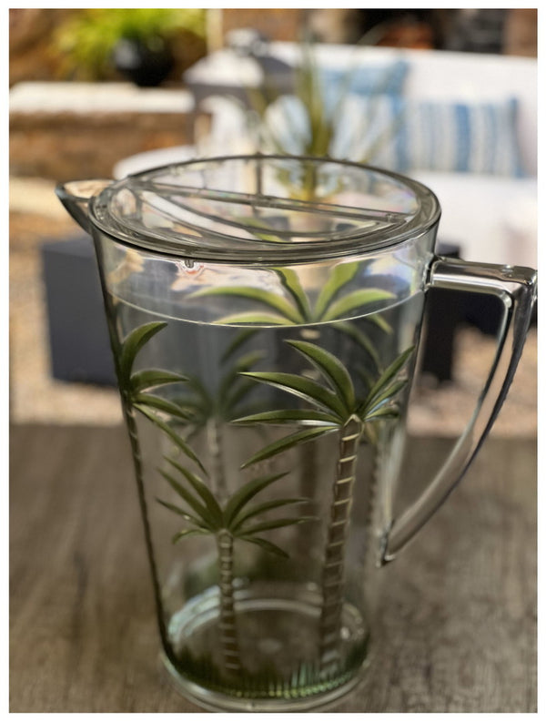 English Elm 2.75 Quarts Palm Tree Pitcher - Unbreakable Diamond-Cut Acrylic Drink Pitcher with Lid, BPA-Free, 2.75 Quarts, Clear, 2.75 Quarts B095120401