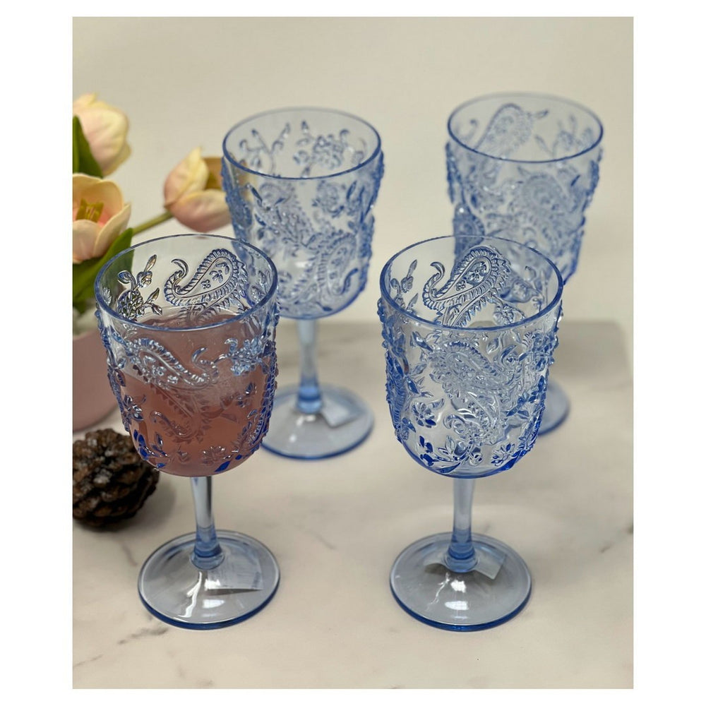 English Elm Paisley Acrylic Wine Glasses Set Of 4, 13Oz Unbreakable Bpa-Free, Stylish & Dishwasher Safe Drinkware B095120388-GIGA