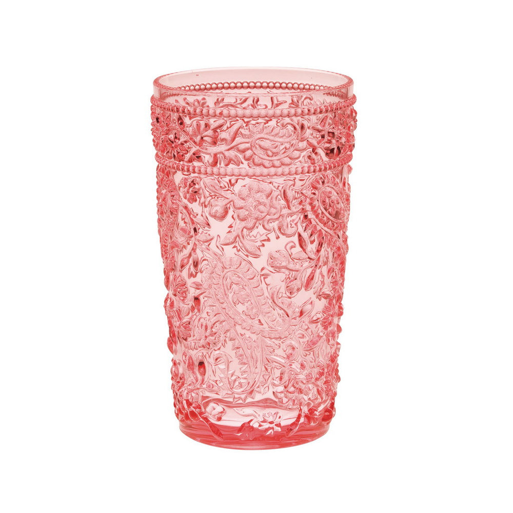 English Elm Paisley 17oz Acrylic Hi Ball Glasses Set of 4 - Shatterproof, BPA-Free Pink Drinkware, Dishwasher Safe B095120386