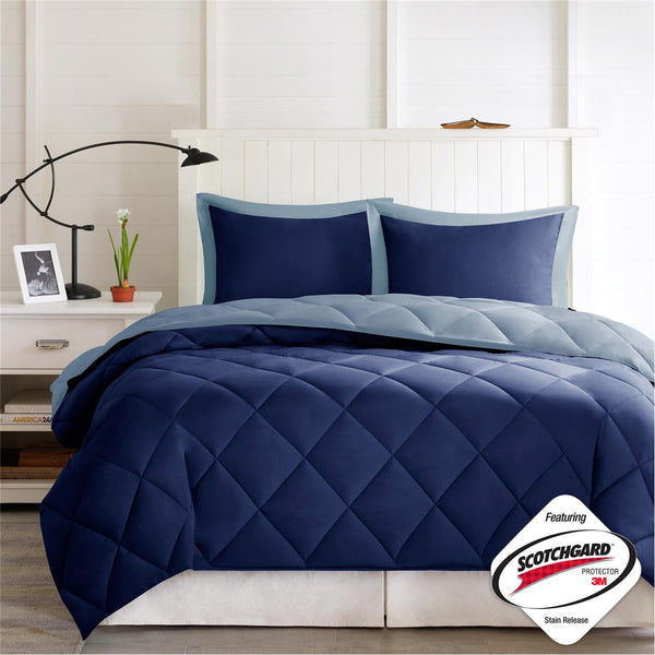 English Elm Twin/Twin Plush Madison Park Larkspur 3M Scotchgard Diamond Quilted Reversible Down Alternative Set Navy+Light Blue 18.9 L x 9.45 W x 9.06 H B03595021