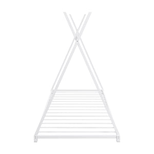 English Elm Metal Twin House Platform Bed with Sturdy Triangle Frame, Low Profile Kids' Cozy Playful Sleep Space White WF307193AAK