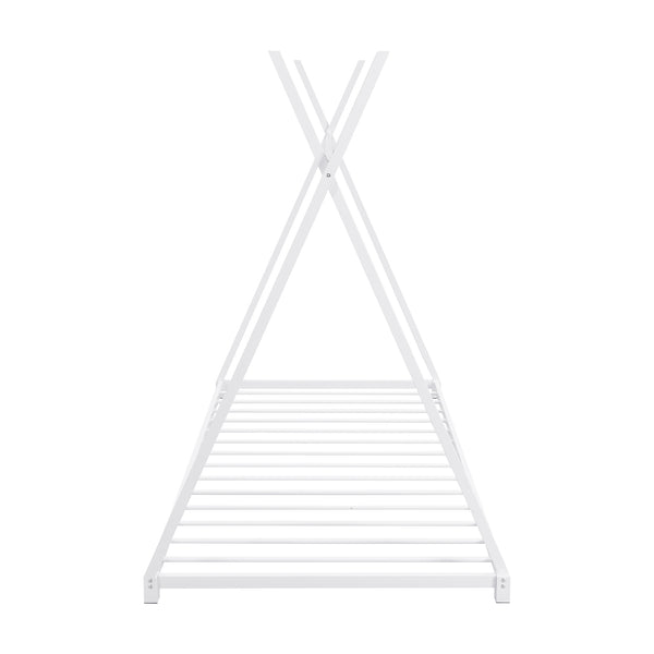 English Elm Metal Twin House Platform Bed with Sturdy Triangle Frame, Low Profile Kids' Cozy Playful Sleep Space White WF307193AAK