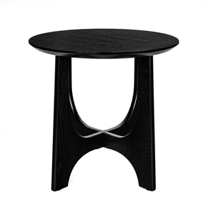 English Elm 25" Round End Table with Brushed Black Wood Grain Top, Cross-Design Legs, Adjustable Feet, Modern Accent W1801109474