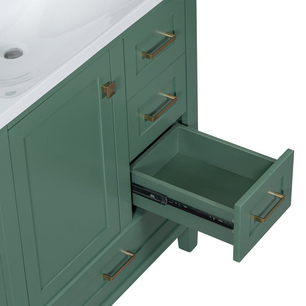 English Elm 30" Modern Bathroom Vanity with Solid Wood Frame, Ceramic Sink, Gold Handles & Soft-Close Storage Green WF321698AAF