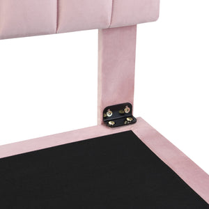 English Elm Queen Upholstered Platform Bed with Motion Sensor Light, Floating Velvet Headboard, Solid Frame Design Pink WF305618AAH