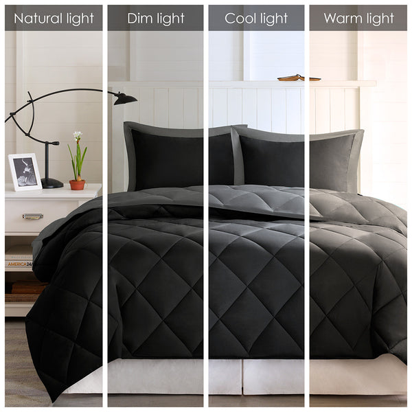 English Elm Twin/Twin Plush Madison Park Larkspur 3M Scotchgard Diamond Quilted Reversible Down Alternative Set Black+Grey 18.9 L x 9.45 W x 9.06 H B03595024