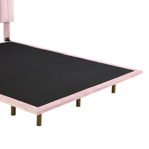 English Elm Queen Upholstered Platform Bed with Motion Sensor Light, Floating Velvet Headboard, Solid Frame Design Pink WF305618AAH