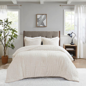 English Elm Twin Arctic Faux Fur Down Alternative Comforter Mini Set - Checkboard Plush, OEKO-TEX, Machine Washable, Cozy 63x86" B03595030