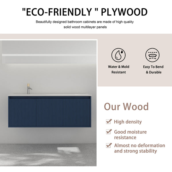 English Elm 48" Floating Bathroom Vanity with Drop-Shaped Resin Sink, Wavy Panel Doors, Soft-Close Hinges, Durable Melamine Finish W999S00094