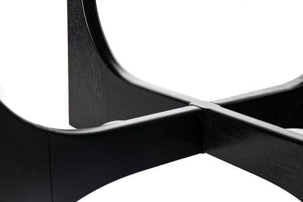 English Elm 36" Round Coffee Table Brushed Black Wood Grain Top with Cross-Design Legs, Height Adjustable Feet, Modern Living Room Accent (36") W1801110322