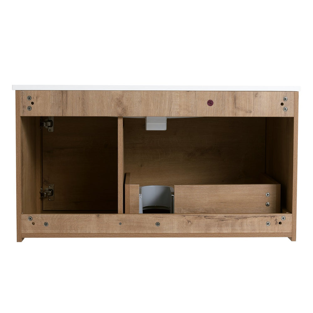 English Elm 36 Inch Floating Bathroom Vanity with Gel Basin, Soft-Close Doors & Drawers, Water-Resistant Ply Finish W99990145