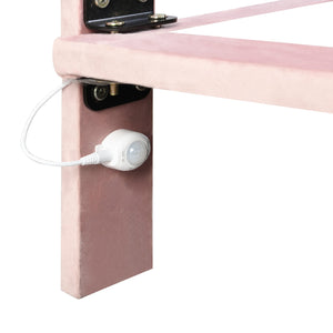 English Elm Queen Upholstered Platform Bed with Motion Sensor Light, Floating Velvet Headboard, Solid Frame Design Pink WF305618AAH