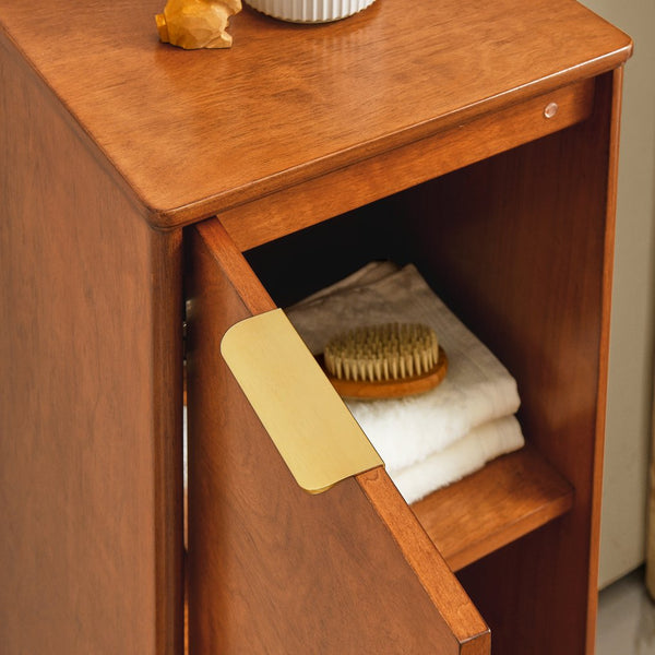 English Elm Modern Bathroom Floor Cabinet Freestanding Wooden Storage Cupboard with Adjustable Shelves, Brass Handles W1801108552