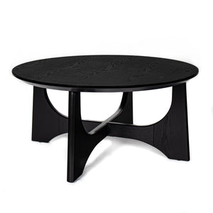 English Elm 36" Round Coffee Table Brushed Black Wood Grain Top with Cross-Design Legs, Height Adjustable Feet, Modern Living Room Accent (36") W1801110322
