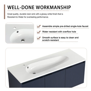 English Elm 48" Floating Bathroom Vanity with Drop-Shaped Resin Sink, Wavy Panel Doors, Soft-Close Hinges, Durable Melamine Finish W999S00094