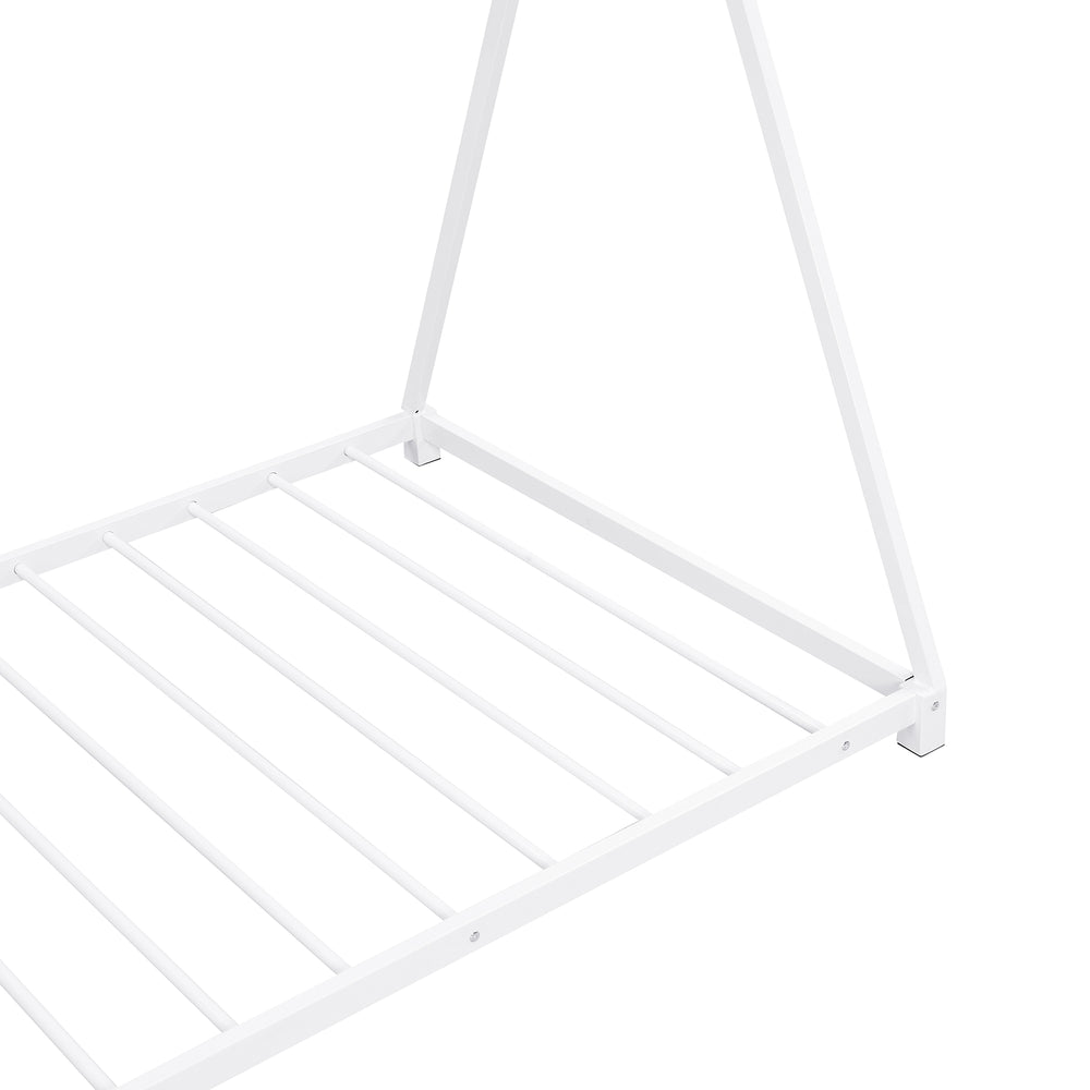 English Elm Metal Twin House Platform Bed with Sturdy Triangle Frame, Low Profile Kids' Cozy Playful Sleep Space White WF307193AAK