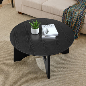 English Elm 36" Round Coffee Table Brushed Black Wood Grain Top with Cross-Design Legs, Height Adjustable Feet, Modern Living Room Accent (36") W1801110322