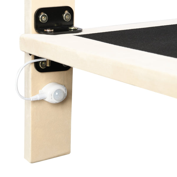 English Elm Queen Upholstered Platform Bed with Motion Sensor Light, Floating Velvet Headboard, Solid Frame Design Beige WF305618AAA