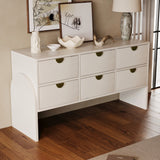 Hearth and Haven Retro Style Rubber Wood Veneer Six-Drawer Dresser Sideboard Cabinet Console Table Sofa Table Ample Storage Spaces For Living Room, Children'S Room, Adult Room, Antique White WF303668AAK