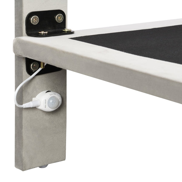 English Elm Queen Upholstered Platform Bed with Motion Sensor Light, Floating Velvet Headboard, Solid Frame Design Gray WF305618AAE