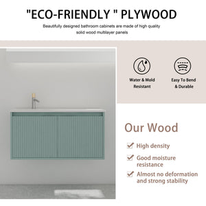 English Elm 36" Floating Bathroom Vanity with Drop-Shaped Resin Sink, Wavy Doors, Soft-Close Hinges, Water-Resistant Plywood Modern Design W999S00093