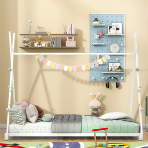 English Elm Metal Twin House Platform Bed with Sturdy Triangle Frame, Low Profile Kids' Cozy Playful Sleep Space White WF307193AAK