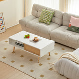 English Elm 41.34" Rattan Coffee Table, Sliding Door For Storage, Solid Wood Legs, Modern Table For Living Room ,White