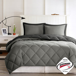 English Elm Twin/Twin Plush Madison Park Larkspur 3M Scotchgard Diamond Quilted Reversible Down Alternative Set Black+Grey 18.9 L x 9.45 W x 9.06 H B03595024