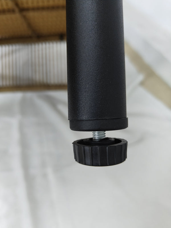 English Elm Side Table Black Steel Outdoor Rattan Accent — Weatherproof PE Woven Surface, Ergonomic Slim Profile, Easy-Clean Cushion-Friendly Design W400P181264