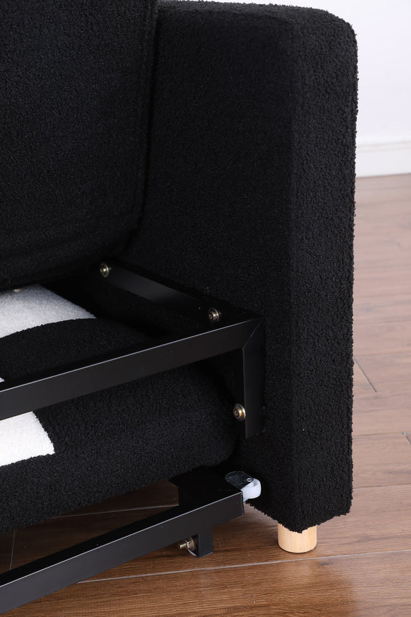 English Elm 3 Adjustable Backrest Sleeper Sofa Bed with Pull-Out Chaise and Convertible Futon for Small Spaces Black White W1420111777