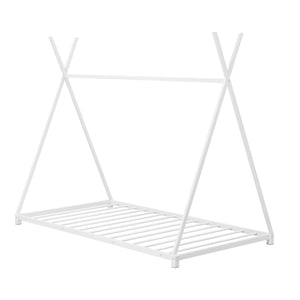 English Elm Metal Twin House Platform Bed with Sturdy Triangle Frame, Low Profile Kids' Cozy Playful Sleep Space White WF307193AAK