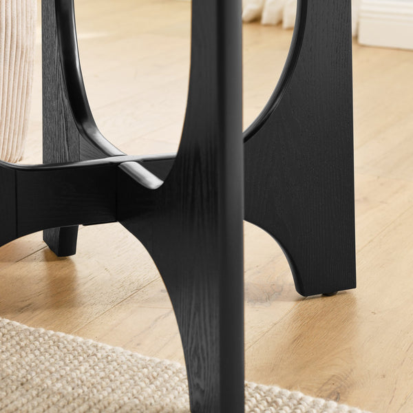 English Elm 25" Round End Table with Brushed Black Wood Grain Top, Cross-Design Legs, Adjustable Feet, Modern Accent W1801109474