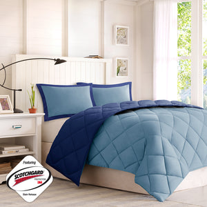 English Elm Twin/Twin Plush Madison Park Larkspur 3M Scotchgard Diamond Quilted Reversible Down Alternative Set Navy+Light Blue 18.9 L x 9.45 W x 9.06 H B03595021
