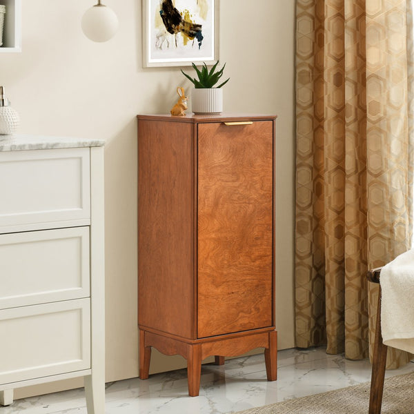 English Elm Modern Bathroom Floor Cabinet Freestanding Wooden Storage Cupboard with Adjustable Shelves, Brass Handles W1801108552