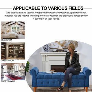 English Elm 62" Tufted Button Storage Bench with Solid Wood Feet, Modern Fabric Ottoman for Entryway Seating and Bedroom Elegance Blue W1853112514