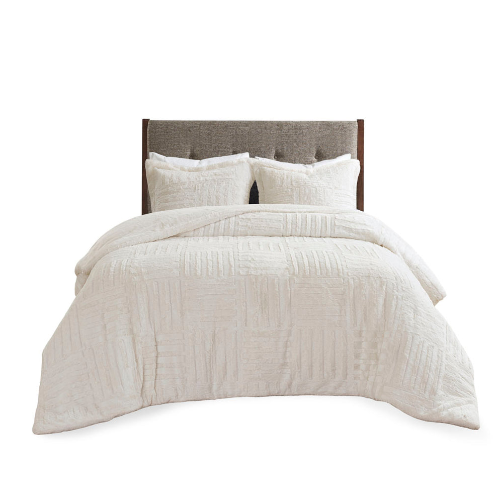 English Elm Twin Arctic Faux Fur Down Alternative Comforter Mini Set - Checkboard Plush, OEKO-TEX, Machine Washable, Cozy 63x86" B03595030