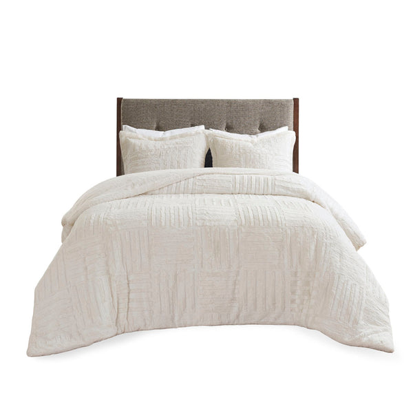 English Elm Twin Arctic Faux Fur Down Alternative Comforter Mini Set - Checkboard Plush, OEKO-TEX, Machine Washable, Cozy 63x86" B03595030