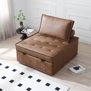 English Elm Multipurpose Faux Leather Ottoman Lazy Sofa Pulling Out Sofa Bed (Brown)