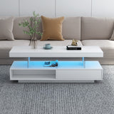 Hearth and Haven U-Can Led Coffee Table with Storage, Modern Center Table with 2 Drawers and Display Shelves, Accent Furniture with Led Lights For Living Room, White WF307038AAK