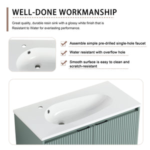 English Elm 36" Floating Bathroom Vanity with Drop-Shaped Resin Sink, Wavy Doors, Soft-Close Hinges, Water-Resistant Plywood Modern Design W999S00093