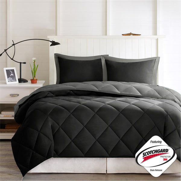 English Elm King Madison Park Larkspur 3M Scotchgard Diamond Quilted Reversible Down Alternative Comforter Set with Stain-Resistant, Machine-Washable Soft Microfiber and Even Warmth Distribution Black+Grey 18.9 L x 10.63 W x 10.24 H B03595026